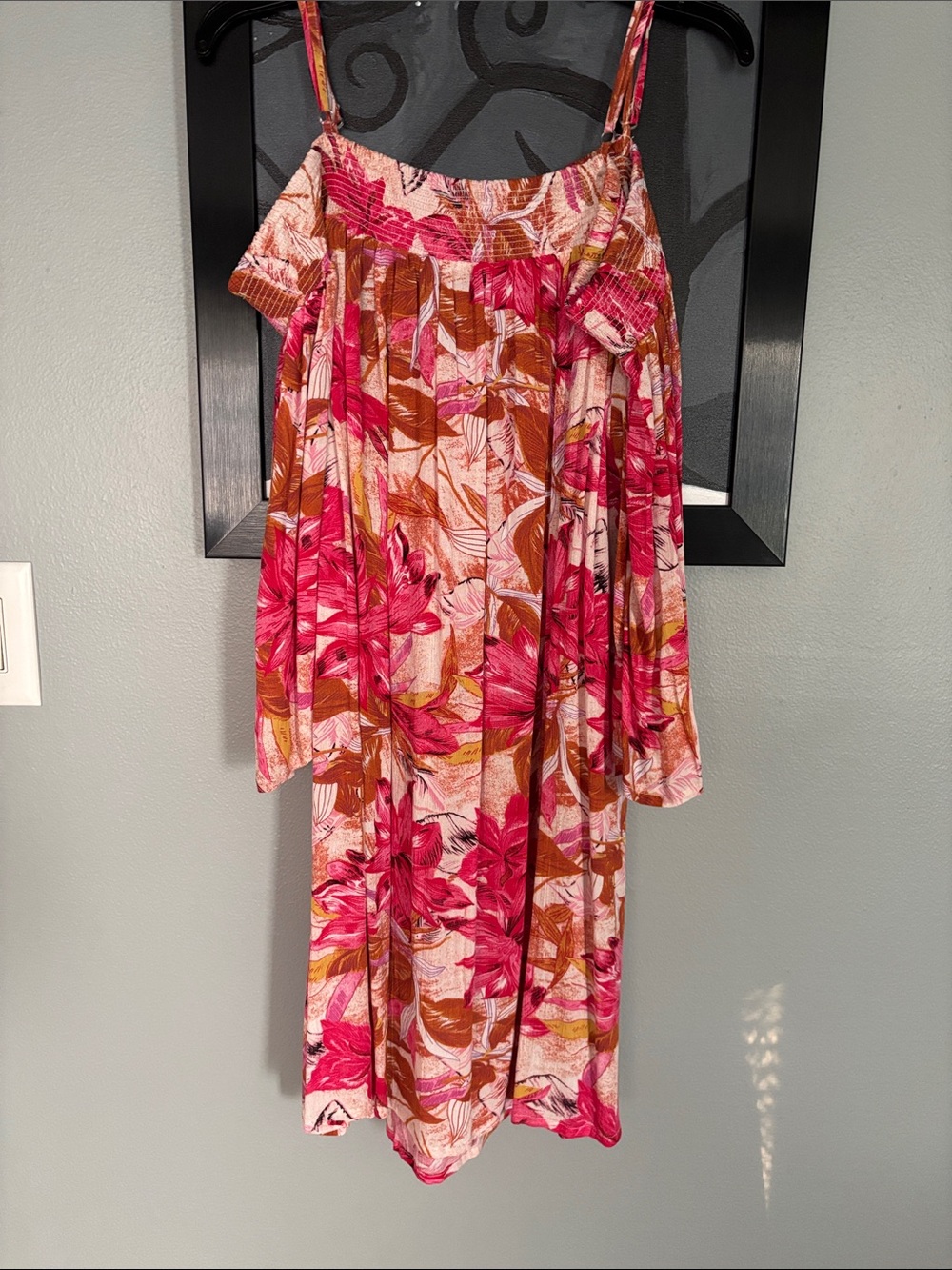 VENUS Pink and Brown Floral Off-Shoulder Dress